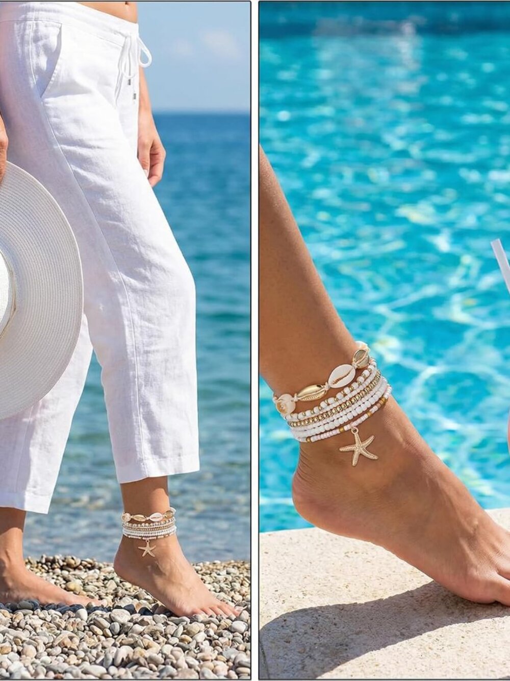 7PCS Boho Shell Ankle Bracelet Shell Beaded Ankle Bracelets for Women, Summer Be - Picture 6 of 8